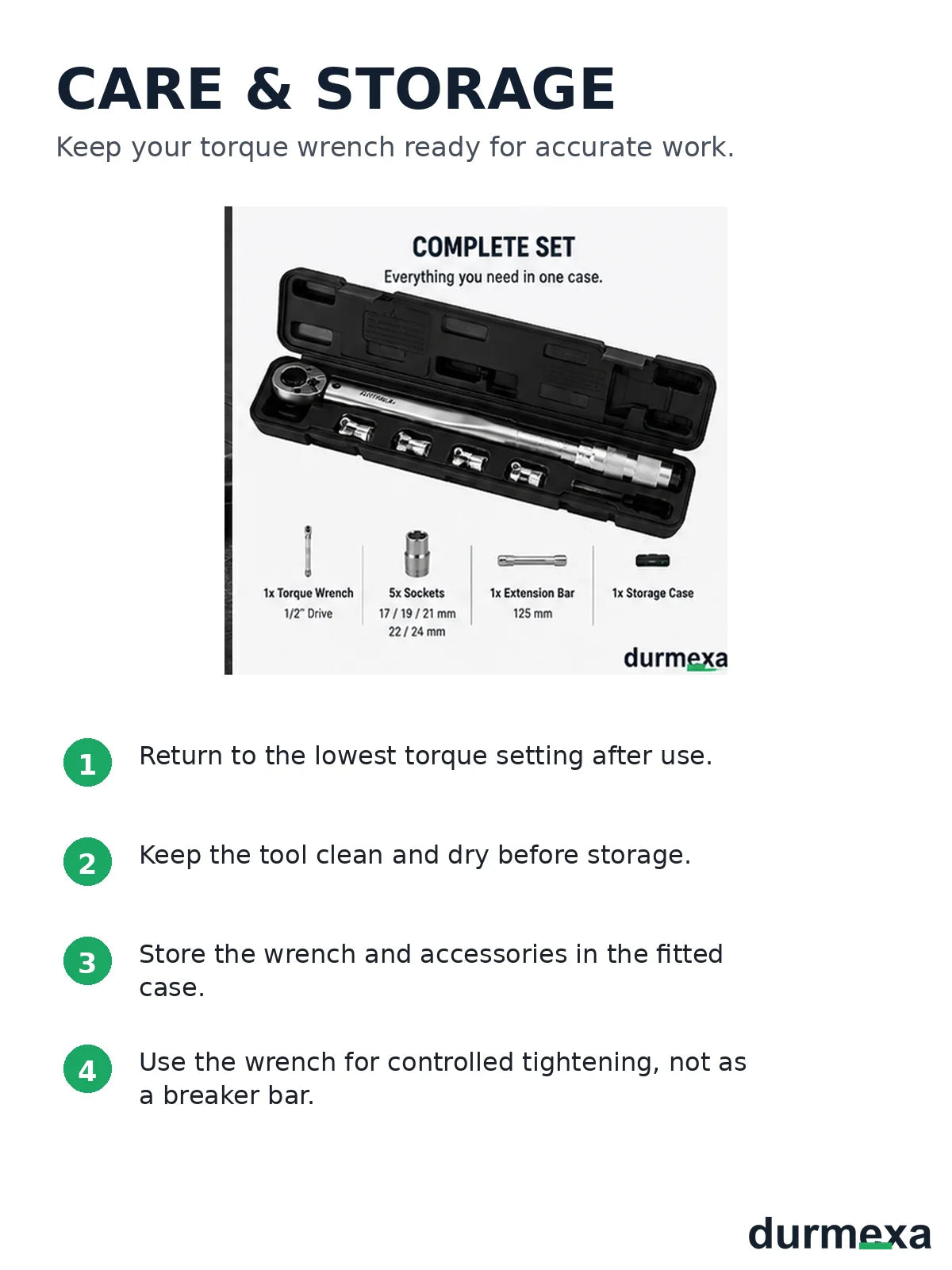 DURMEXA torque wrench care and storage guide